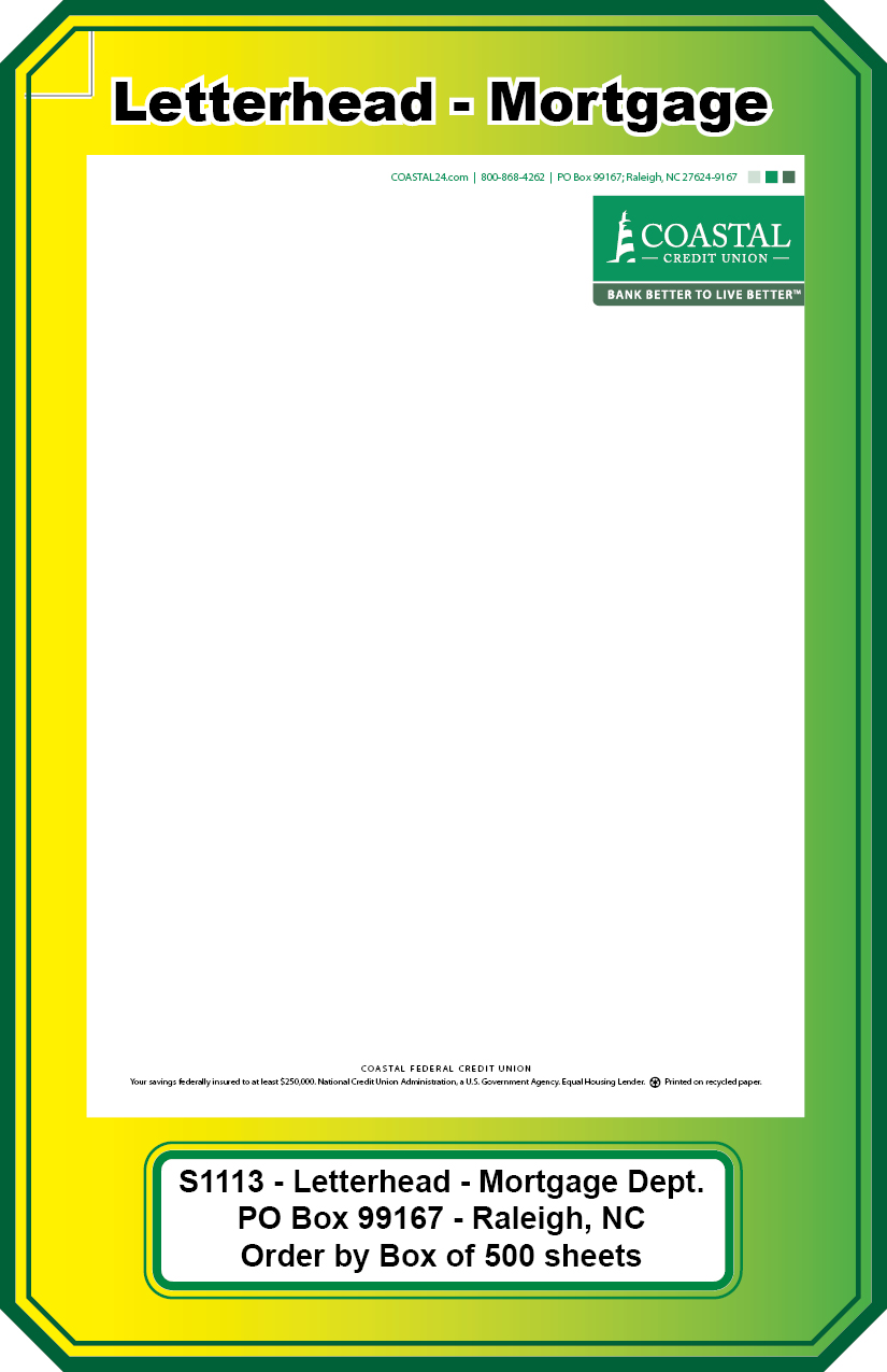 Letterhead Mortgage Dept.**<b>Order By: Box of 500<b>